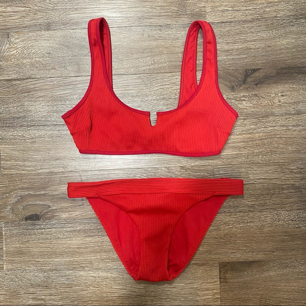 Red Ribbed Hollister Bikini Set